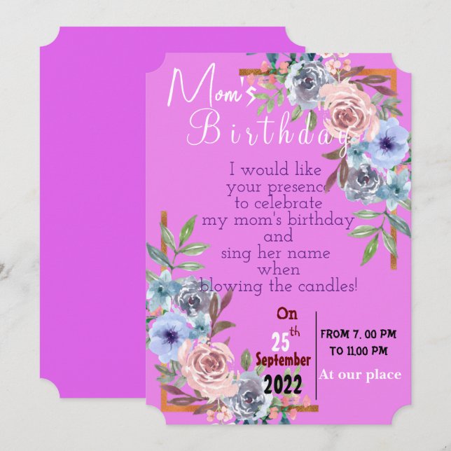 Invitation d'anniversaire de maman (Devant / Derrière)