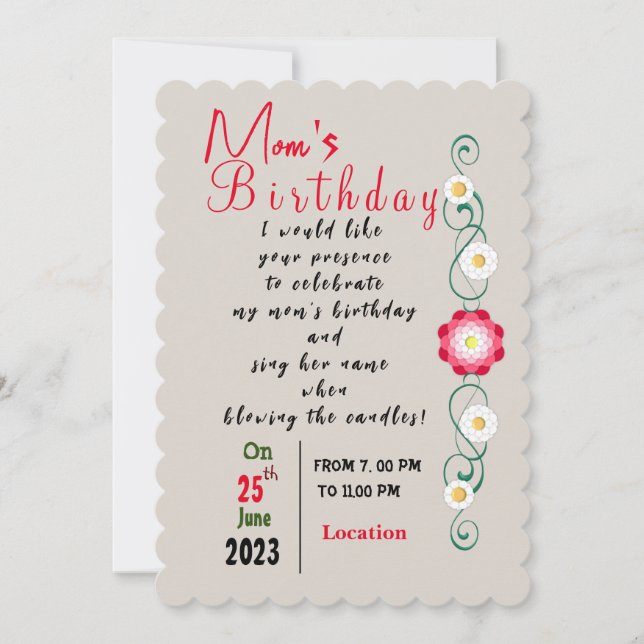 Invitation d'anniversaire de maman (Devant)
