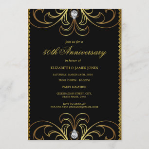 Invitation d'anniversaire de mariage 50 ans Black 