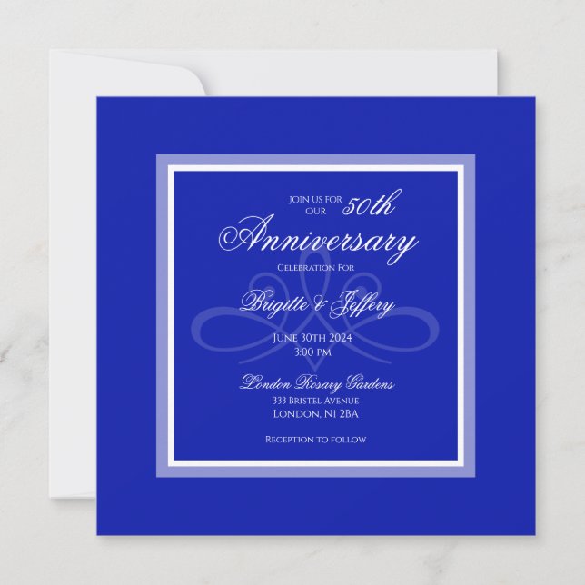 Invitation d'anniversaire de mariage 50 ans bleu c (Devant)