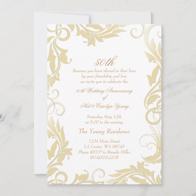 Invitation d'anniversaire de mariage 50 ans Gold S (Devant)