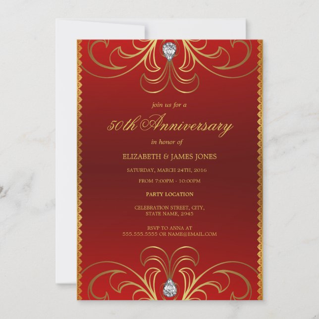 Invitation d'anniversaire de mariage 50 ans Rouge  (Devant)