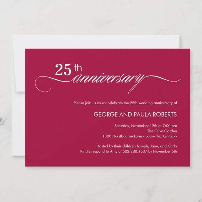 Invitation d'anniversaire de mariage à l'écriture  (Devant)
