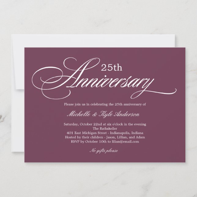 Invitation d'anniversaire de mariage à l'écriture  (Devant)