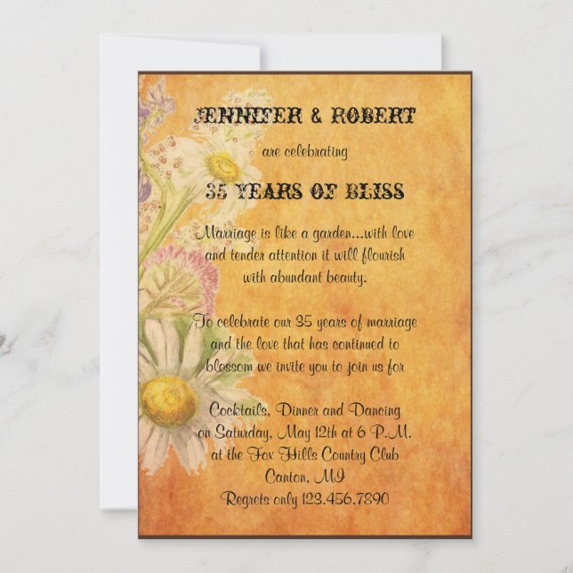 Invitation d'anniversaire de mariage avec des marg (Devant)