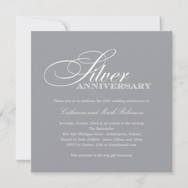 Invitation d'anniversaire de mariage d'argent (Devant)