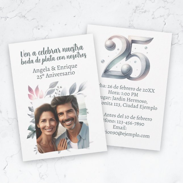 Invitation d'anniversaire de mariage de 25 ans ave (Invitación de boda de plata de 25 años con foto invitation)