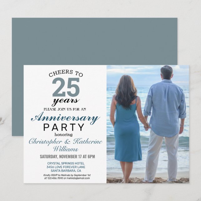 Invitation d'anniversaire de mariage de 25 ans en  (Devant / Derrière)