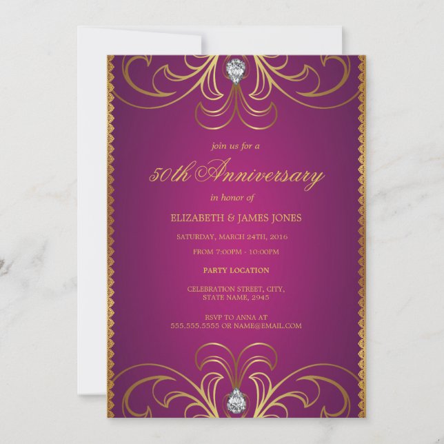Invitation d'anniversaire de mariage de 50 ans ros (Devant)