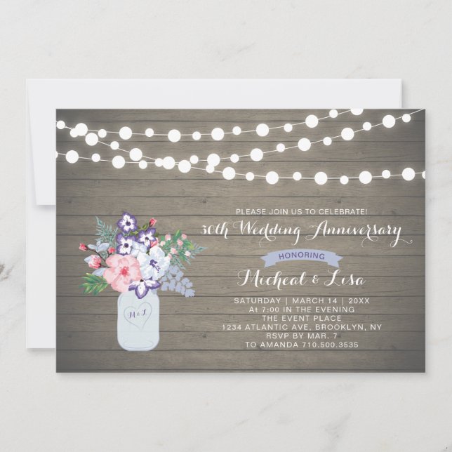 Invitation d'anniversaire de mariage en bois rusti (Devant)