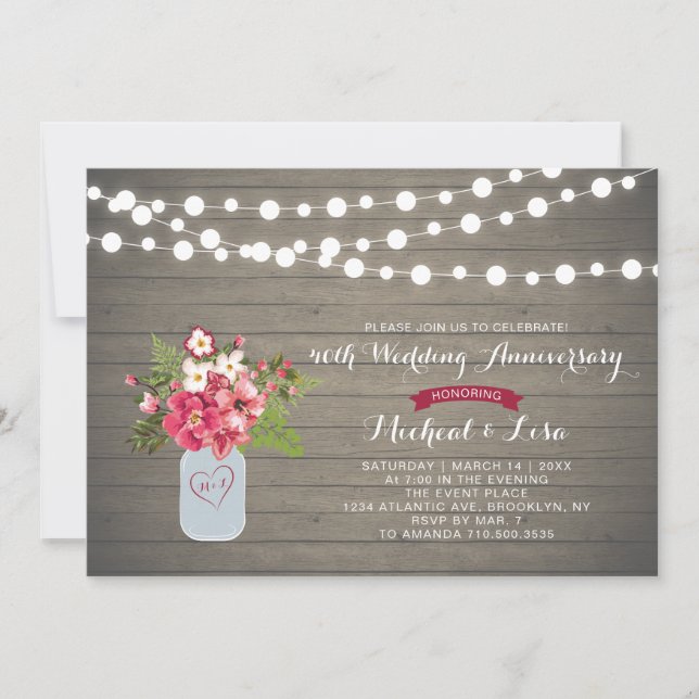 Invitation d'anniversaire de mariage en bois rusti (Devant)