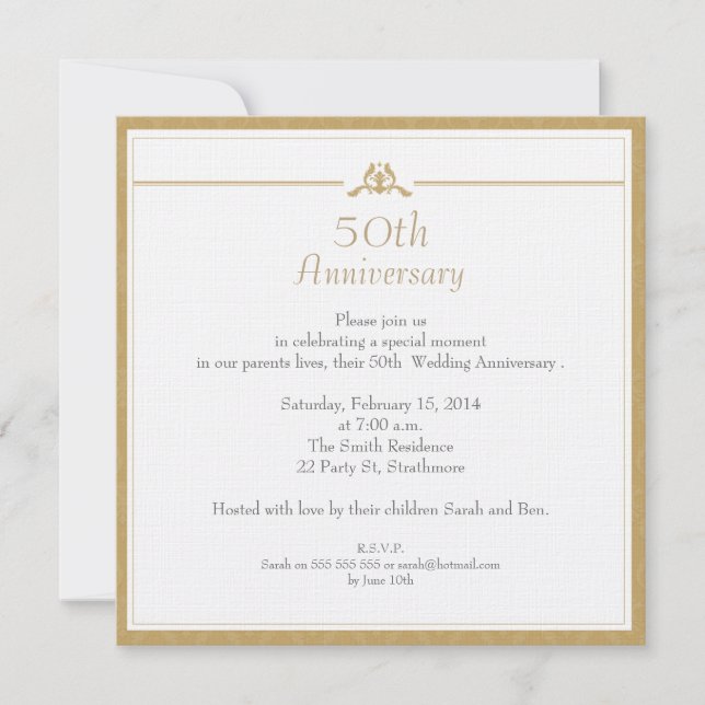 Invitation d'anniversaire de mariage en or (Devant)