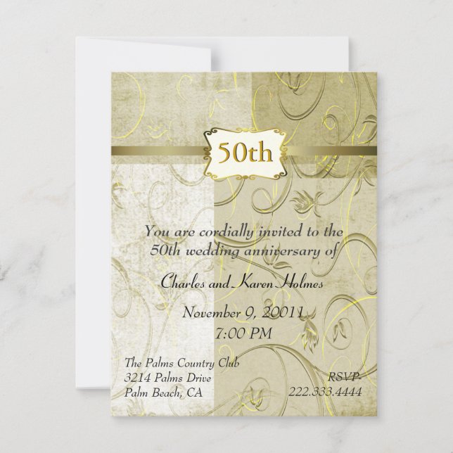 Invitation d'anniversaire de mariage en or chic (Devant)