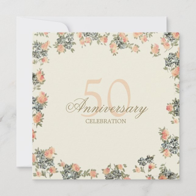 Invitation d'anniversaire de mariage - Roses Vinta (Devant)