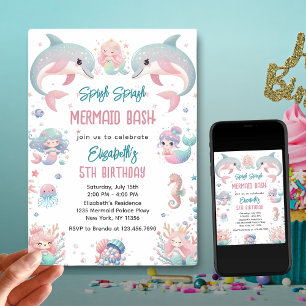 Invitation d'anniversaire de Mermaid Bash sous la