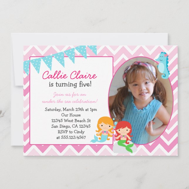 Invitation d'anniversaire de Mermaid Carte photo (Devant)