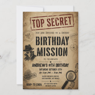 Invitation d'anniversaire de mission d'espionnage 