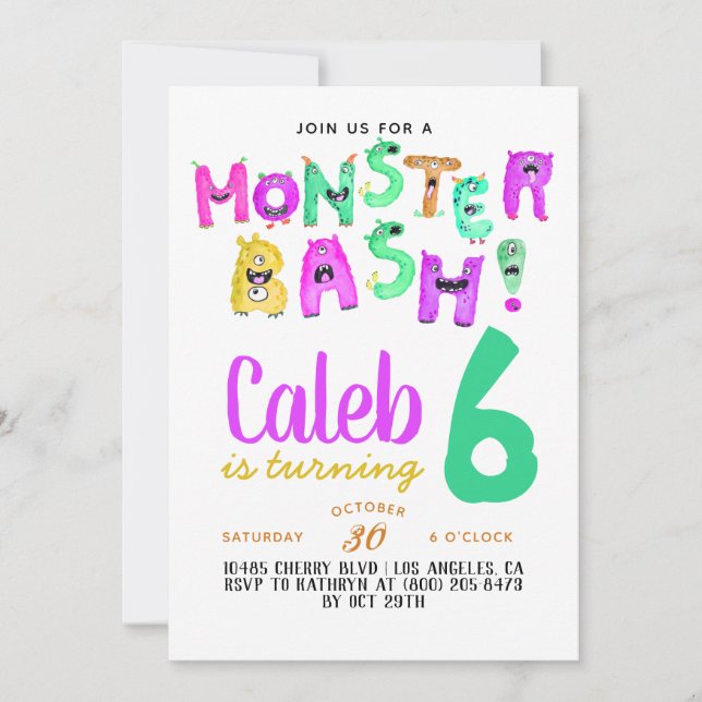 Invitation d'anniversaire de Monster Bash (Devant)