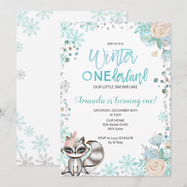 Invitation d'anniversaire de neige d'ONEderland (Devant / Derrière)