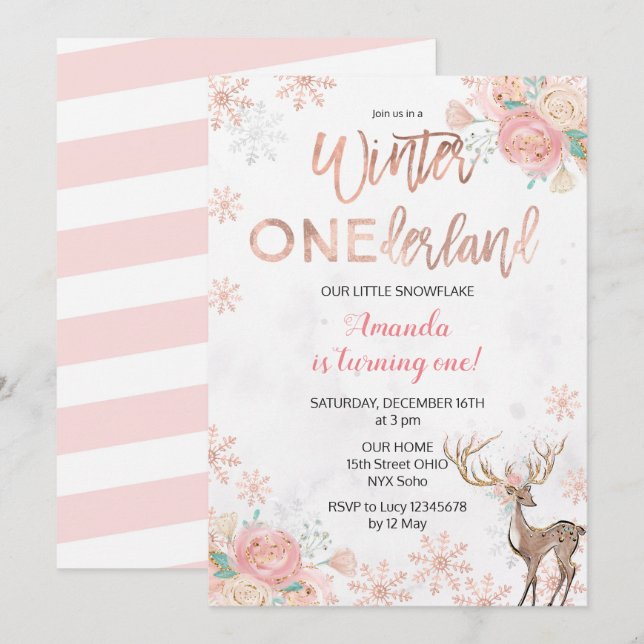Invitation d'anniversaire de neige d'ONEderland (Devant / Derrière)