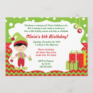 Invitation d'anniversaire de Noël Chevron Boy Elf