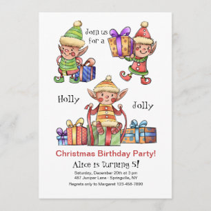 Invitation d'anniversaire de Noël d'elfes
