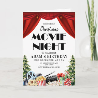 Invitation d'anniversaire de nuit de film de Noël