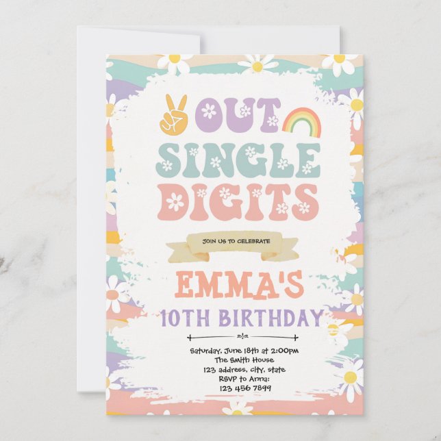 Invitation d'anniversaire de paix à un chiffre (Devant)