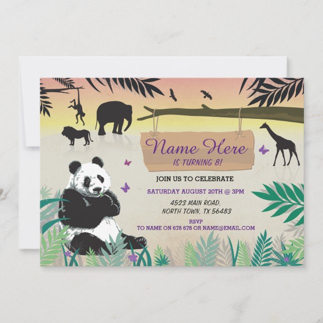 Invitation d'anniversaire de panda de zoo de (Devant)