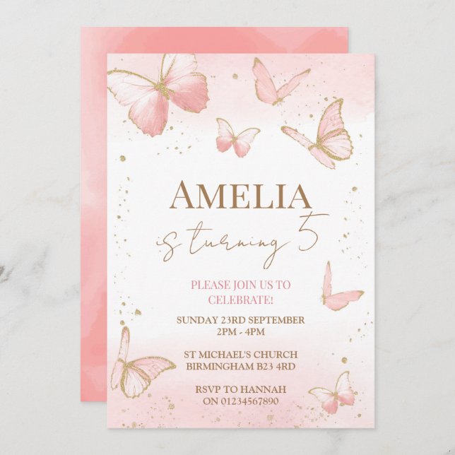 Invitation d'anniversaire de papillon (Devant / Derrière)
