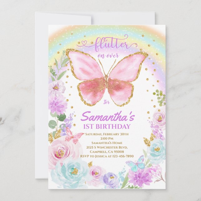 Invitation d'anniversaire de papillon (Devant)