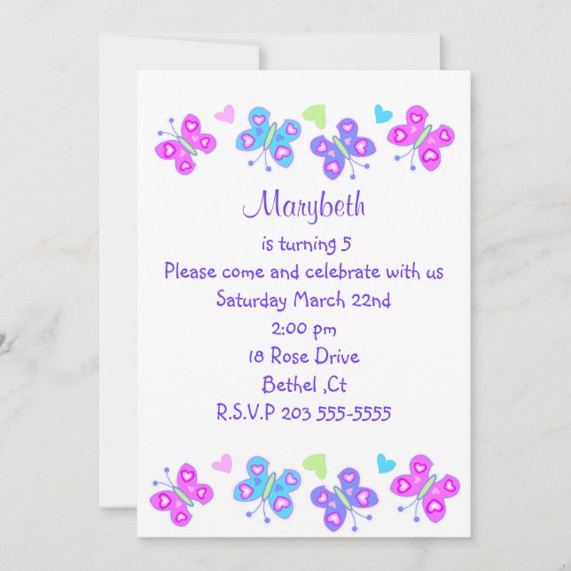 invitation d'anniversaire de papillon (Devant)
