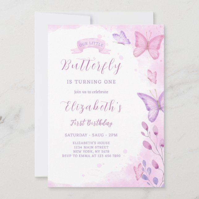 Invitation d'anniversaire de papillon (Devant)