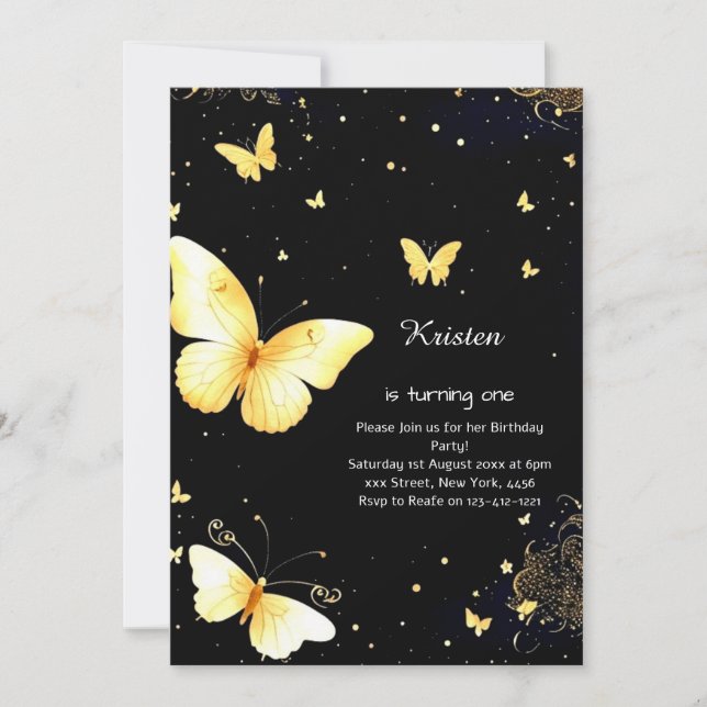 Invitation d'anniversaire de papillon (Devant)