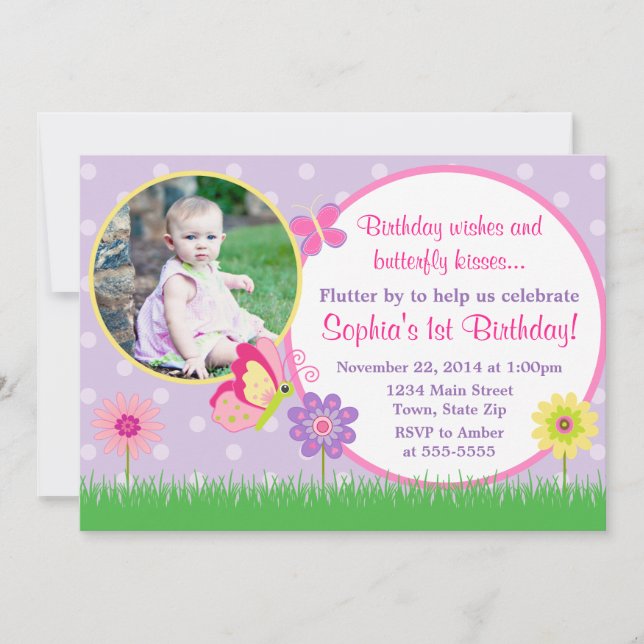 Invitation d'anniversaire de papillon 5x7 Carte ph (Devant)