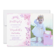 Invitation d'anniversaire de papillon avec photo
