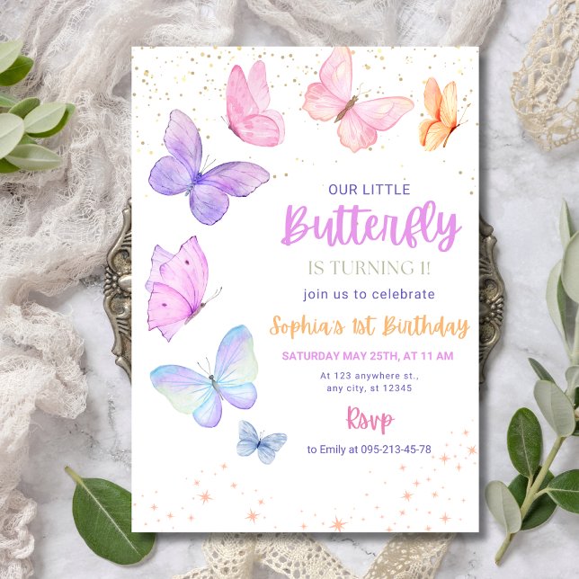 Invitation d'anniversaire de papillon, Petit papil (Créateur téléchargé)