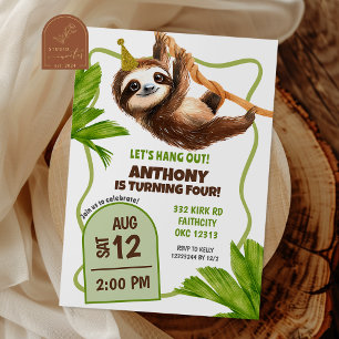 Invitation d'anniversaire de paresseux tropical