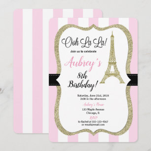 Invitation d'anniversaire de Paris rose et or
