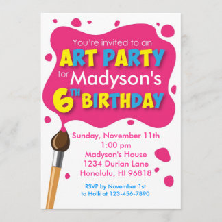 Invitation d'anniversaire de partie d'art 6ème