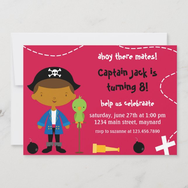 Invitation d'anniversaire de partie de pirate (Devant)