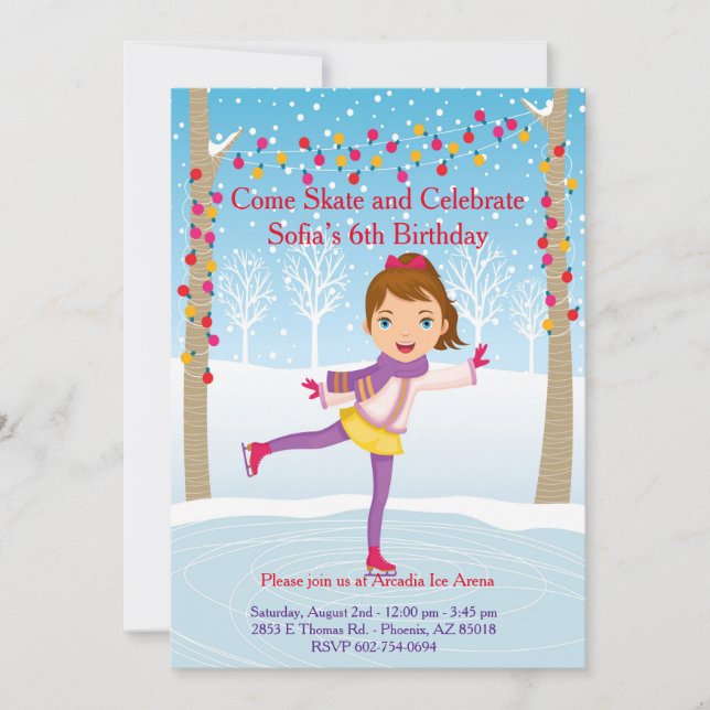 Invitation d'anniversaire de patinage de glace - (Devant)