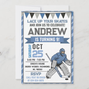 Invitation d'anniversaire de patinage de hockey pe