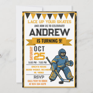 Invitation d'anniversaire de patinage de hockey pe