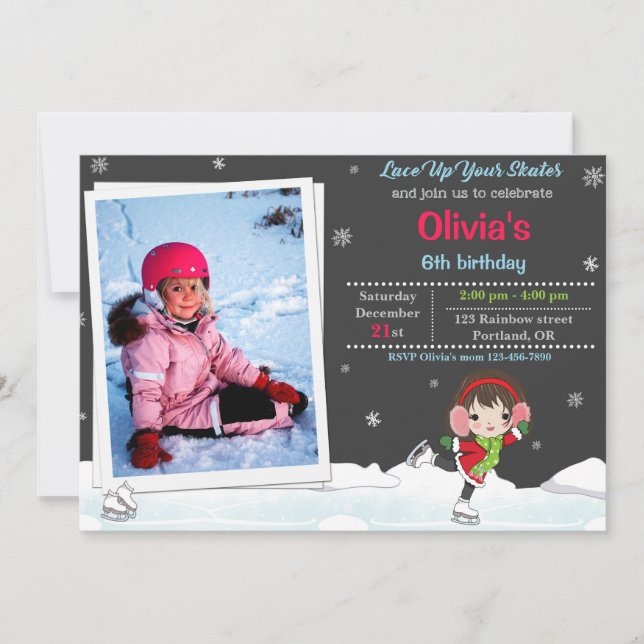 Invitation d'anniversaire de patinage sur glace In (Devant)