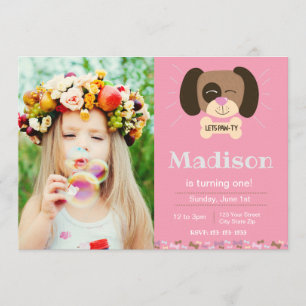 Invitation d'anniversaire de Pawty Dog Rose