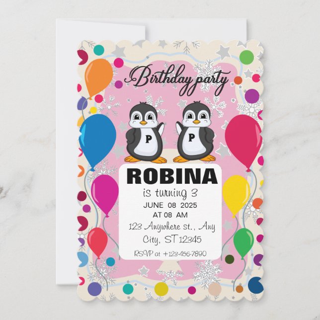 Invitation d'anniversaire de Penguin | Garçons et  (Devant)