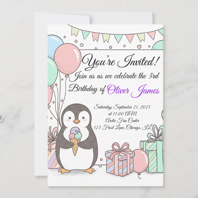 Invitation d'anniversaire de Penguin - Soirée pour (Devant)