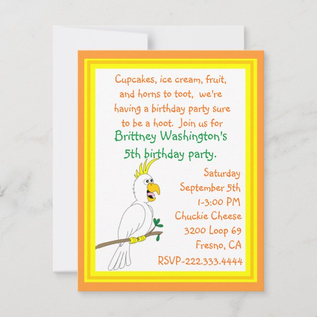 Invitation d'anniversaire de perroquet (Devant)