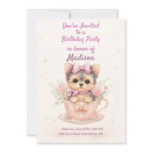 Invitation d'anniversaire de petite fille Yorkie T